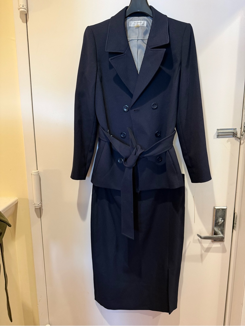 Classic Navy Women's Skirt Suit with Belt NWT